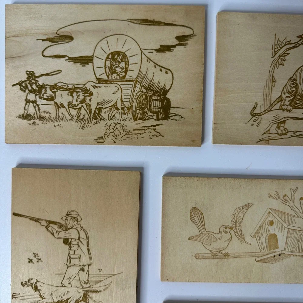 Vintage Burn Rite Wood Burning Plaque Assortment No 4652 Boxed Rapaport Brothers